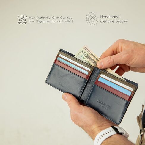 محفظة رجالية، حجب RFID بسيط ورفيع، جلد محبب بالكامل ثنائي الطي يدويًا، 6 فتحات للبطاقات، صندوق هدايا وحقيبة، عيد الميلاد وأعياد الميلاد، أزرق داكن (ألوان إضافية) in Kuwait
