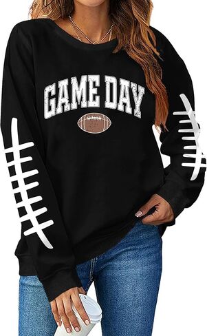 LHBNK Game Day Sweatshirts for Women Football Sweatshirts Funny Football Graphic Crewneck Long Sleeve Pullover Tops in Kuwait