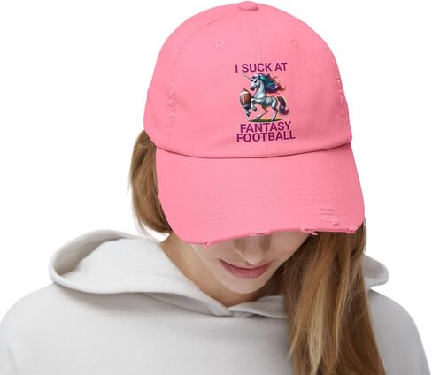 Distressed Baseball Cap – I Suck at Fantasy Football Hat Unicorn Graphic – Loser Hat, Funny Cap, Draft Parties, Football Fans in Saudi Arabia
