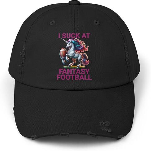 Distressed Baseball Cap – I Suck at Fantasy Football Hat Unicorn Graphic – Loser Hat, Funny Cap, Draft Parties, Football Fans in Saudi Arabia