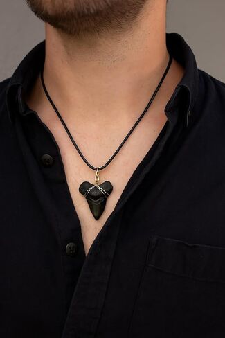 Genuine North Carolina Megalodon Shark Tooth Necklace Wrapped in your choice of metal Real Fossil Shark Tooth Pendant Necklace, Jurassic gift- in Kuwait