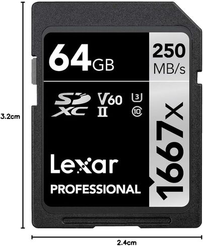 بطاقة ذاكرة Lexar Professional 1667x SD 64GB ، SDXC UHS-II ، تصل إلى 250 ميجابايت/ثانية ، الفئة 10 ، U3 ، V60 ، SD للمصور المحترف ، المصور ، المتحمس (LSD64GCB1667) in Saudi Arabia