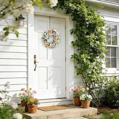 16 Inch Wreath - Artificial Spring Wreaths for Front Door - Spring Summer Flower Wreaths wirh Rose and Hydrangea - Floral Wreath for All Seasons Door Wall Window Festival Farmhouse in Saudi Arabia