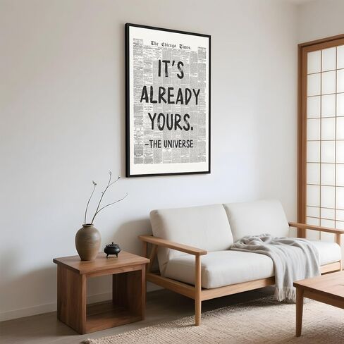 Framed Black And White Retro Newspaper Wall Art ItS Already Yours Universe Quote Poster Trendy Positive Inspirational Wall Decor for Bedroom Office Apartment Dorm Affirmation Canvas Print 8x12inch in Saudi Arabia