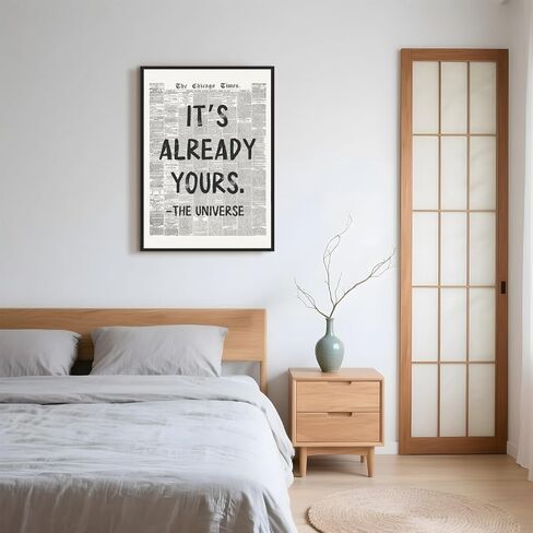 Framed Black And White Retro Newspaper Wall Art ItS Already Yours Universe Quote Poster Trendy Positive Inspirational Wall Decor for Bedroom Office Apartment Dorm Affirmation Canvas Print 8x12inch in Saudi Arabia