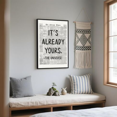 Framed Black And White Retro Newspaper Wall Art ItS Already Yours Universe Quote Poster Trendy Positive Inspirational Wall Decor for Bedroom Office Apartment Dorm Affirmation Canvas Print 8x12inch in Saudi Arabia