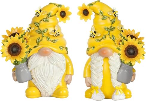 2PCS Yellow Sunflower Bee Gnome Figurines, Resin Statues Decor Indoor Home Office Kitchen Decoration, Gift for Women Best Friend Birthday Housewarming Get Well Soon in Saudi Arabia