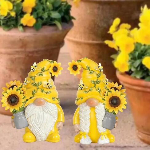 2PCS Yellow Sunflower Bee Gnome Figurines, Resin Statues Decor Indoor Home Office Kitchen Decoration, Gift for Women Best Friend Birthday Housewarming Get Well Soon in Saudi Arabia