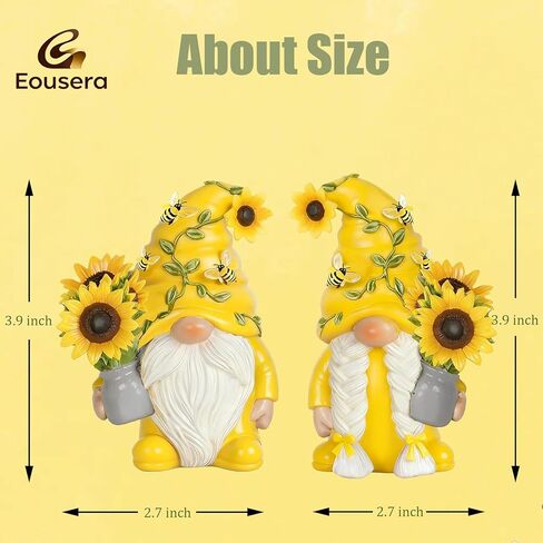 2PCS Yellow Sunflower Bee Gnome Figurines, Resin Statues Decor Indoor Home Office Kitchen Decoration, Gift for Women Best Friend Birthday Housewarming Get Well Soon in Saudi Arabia