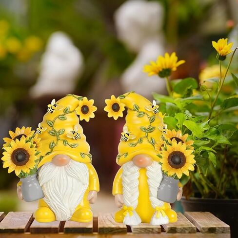 2PCS Yellow Sunflower Bee Gnome Figurines, Resin Statues Decor Indoor Home Office Kitchen Decoration, Gift for Women Best Friend Birthday Housewarming Get Well Soon in Saudi Arabia