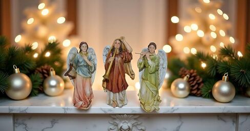 5" Angel Playing Musical Instruments Nativity Figures Christmas Decor Village Accessories Set of 3 in Saudi Arabia