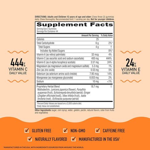 Airborne 400mg Vitamin C Gummies for Adults & Children, Immune Essentials Daily Immune Support Supplement with Powerful Antioxidants Vitamins C & E Plus Selenium - 132 Gummies, Orchard Fruit Flavor in Saudi Arabia