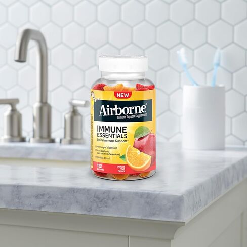 Airborne 400mg Vitamin C Gummies for Adults & Children, Immune Essentials Daily Immune Support Supplement with Powerful Antioxidants Vitamins C & E Plus Selenium - 132 Gummies, Orchard Fruit Flavor in Saudi Arabia