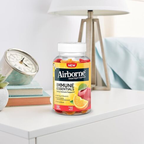 Airborne 400mg Vitamin C Gummies for Adults & Children, Immune Essentials Daily Immune Support Supplement with Powerful Antioxidants Vitamins C & E Plus Selenium - 132 Gummies, Orchard Fruit Flavor in Saudi Arabia