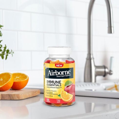 Airborne 400mg Vitamin C Gummies for Adults & Children, Immune Essentials Daily Immune Support Supplement with Powerful Antioxidants Vitamins C & E Plus Selenium - 132 Gummies, Orchard Fruit Flavor in Saudi Arabia
