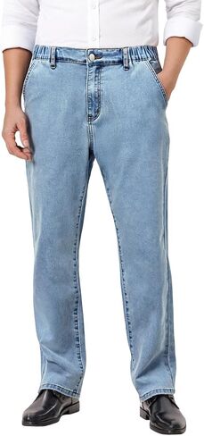 بنطال جينز رجالي بخصر مطاطي وقابل للتمدد من قماش الدنيم مناسب للرجال وكبار السن وبنطلون ساق مستقيمة in Kuwait