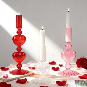 JarThenaAMCS 3 قطع حامل شموع مستدقة لعيد الحب حامل شمعدان زجاجي شفاف أحمر وردي على شكل قلب شمعة عصا مزهرية لحفلات الزفاف والذكرى السنوية وديكور الطاولة المركزية in Saudi Arabia
