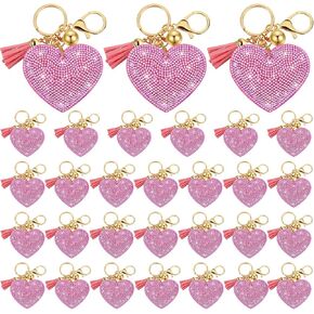 Tondiamo 30 Pcs Valentine Day Heart Keychains Rhinestone Key Chains Set Glitter Crystal Bling Key Rings for Women Charm Gift in Kuwait
