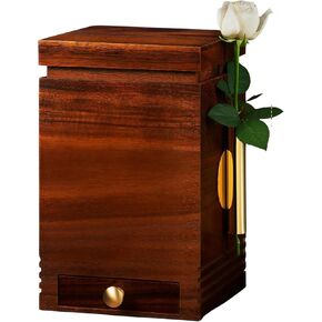 Solid Walnut Wood Urn for Adult Ashes | 200 Cu in Memorial Urn with Magnetic Lid, Velvet-Lined Keepsake Drawer, Detachable Photo Frame & Flower Holder | Elegant Wooden Cremation Urn in Saudi Arabia