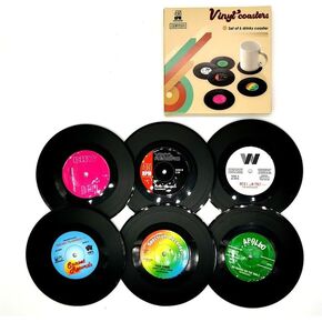 6 Pieces Funny Retro Vinyl Record Coasters with Player, Music Coasters for Music Lovers, Home Decor Housewarming Birthday Gifts-Colorful in Kuwait
