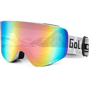 OTG Ski Goggles, Over Glasses Ski Goggles for Men Women, Frameless 100% UV Protection Anti Fog Unisex Snow Winter Goggles, for Snowboarding Snowmobile Skydiving, Full Green Revo, YG-83 in Kuwait