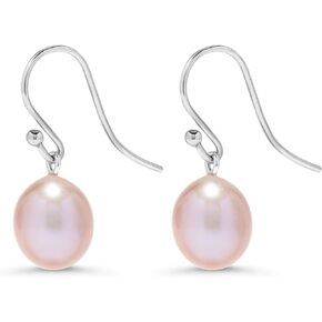 .925 Sterling Silver AAA Natural Pink Teardrop Shaped Freshwater Cultured Pearl French Wire Dangling Drop Earrings in Kuwait