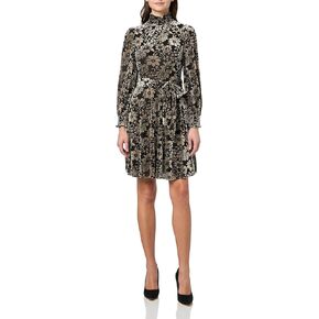 Eliza J Women's Balloon Sleeve Smocked Mock Neck Velvet Burnout Tie Waist A-line Dress in Saudi Arabia