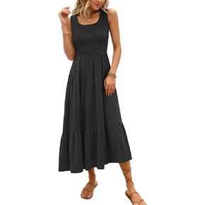 AUSELILY Women's Sleeveless Maxi Dress Summer Sundress Smocked Empire Waist Crew Neck Sun Dresses 2026 New in Saudi Arabia
