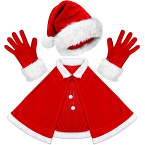 3 Pcs Christmas Santa Claus Costume, Christmas Cape Red Fur Velvet Gloves Xmaas Hat Mrs Santa Claus Cape Cosplay in Kuwait