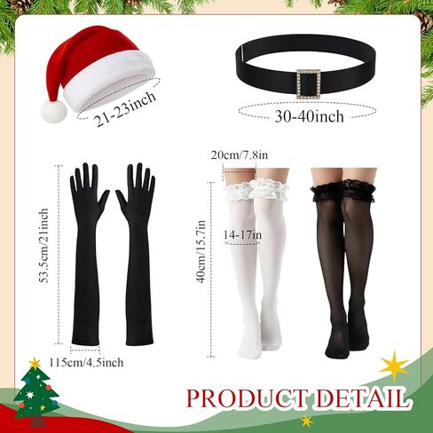 Mepase 5 Pcs Mrs. Santa Claus Christmas Glitter Costume Women Velvet Dress Hat Gloves Stockings Outfit for Cosplay Xmas Party in Saudi Arabia