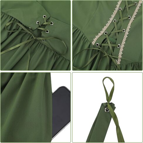 Women Renaissance Dress Medieval Costume Corset Puff Sleeve Fairy Dress with Flower Crown in Saudi Arabia