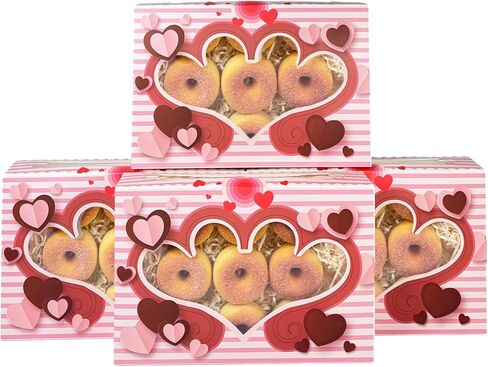 qiqee Valentine Auto-pop up Cookie Boxes with Window 30packs 9x9x2.5 Inch Bakery Box Pastry Box for Valentine''s Day in Kuwait