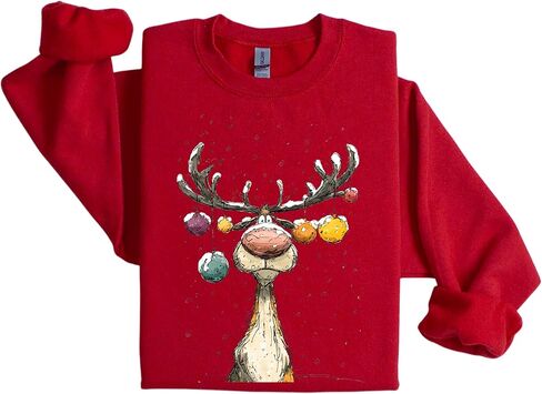 Christmas Reindeer Sweatshirt, Vintage Reindeer Sweatshirt, Cute Christmas Sweater For Women Men in Kuwait