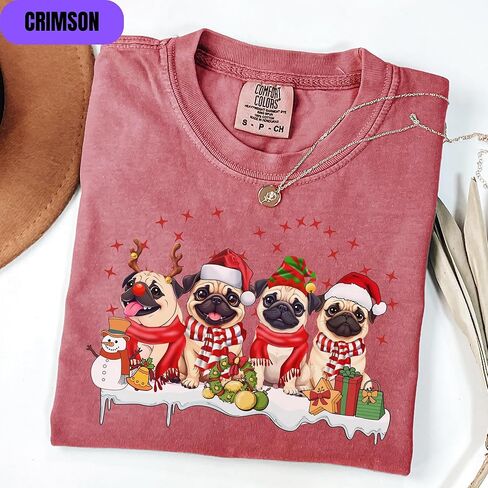 Christmas Pug Sweatshirt, Holiday Graphic Design, Long Sleeve Pullover, Unisex, Available in Black, Military Green, and Sand in Kuwait