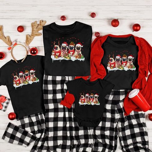Christmas Pug Sweatshirt, Holiday Graphic Design, Long Sleeve Pullover, Unisex, Available in Black, Military Green, and Sand in Kuwait