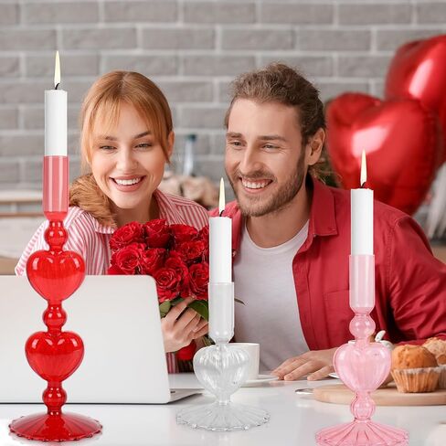 JarThenaAMCS 3 قطع حامل شموع مستدقة لعيد الحب حامل شمعدان زجاجي شفاف أحمر وردي على شكل قلب شمعة عصا مزهرية لحفلات الزفاف والذكرى السنوية وديكور الطاولة المركزية in Saudi Arabia