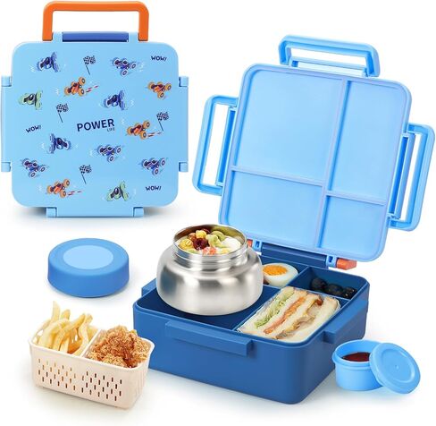 Bento Box for Kids with Thermos, [Large Capacity] Insulated Kids Lunch Box with 4 Compartment for Ages 3+, Drop-Proof & Dishwasher Safe Lunchbox Container Blue in Saudi Arabia