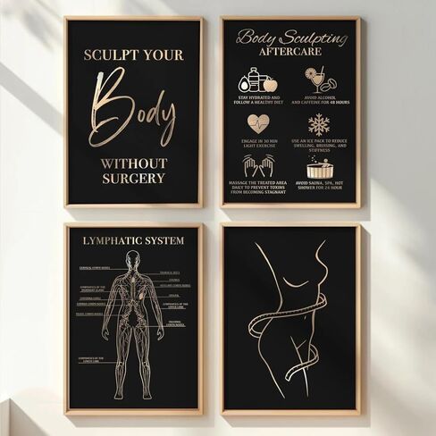 NATVVA 4 Pieces Facial Anatomy Canvas Painting Fitzpatrick Scale Pictures Facial Aftercare Poster Skin Anatomy Wall Art Prints for Beauty Clinic Beauty Salon Decor With Wooden Inner Frame in Saudi Arabia