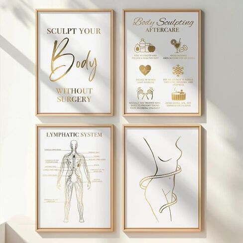 NATVVA 4 Pieces Facial Anatomy Canvas Painting Fitzpatrick Scale Pictures Facial Aftercare Poster Skin Anatomy Wall Art Prints for Beauty Clinic Beauty Salon Decor With Wooden Inner Frame in Saudi Arabia