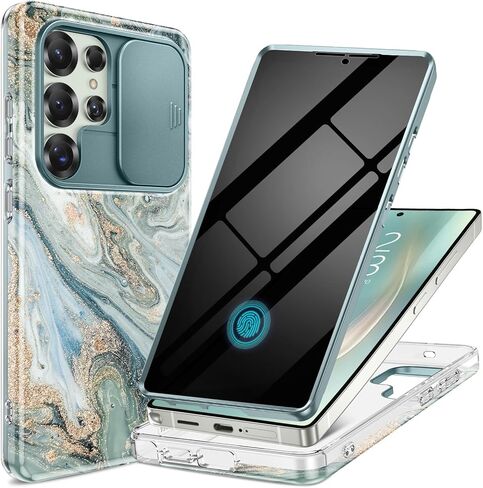 GVIEWIN for Samsung Galaxy S26 Ultra Case, [Slide Camera Cover & Built-in HD Screen Protector] [2 Front Frames] Shockproof Military Grade Protective Marble Phone Case S26 Ultra 6.9" (Quicksand/Purple) in Kuwait