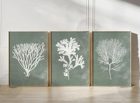 Fern Set of 3 Orange Terracotta Beige Botanical Poster Prints Leaves Abstract Canvas Painting Artwork for Farmhouse Bedroom Home Decoration with Inner Frame in Saudi Arabia