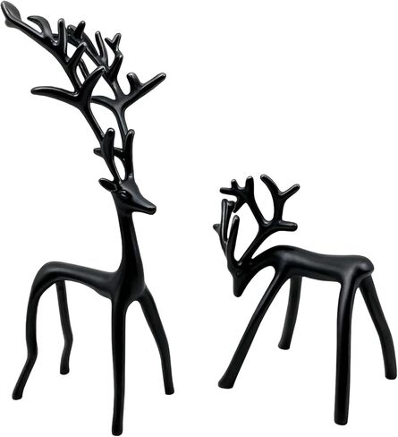 Set of 2 Black Reindeer Christmas Decor, Christmas Decorations, Metal Reindeer Statues, Black Metal C-hristmas R-eindeer Figurine, Ideal for Mantel Living Room Bedroom Office in Saudi Arabia