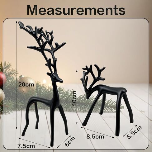 Set of 2 Black Reindeer Christmas Decor, Christmas Decorations, Metal Reindeer Statues, Black Metal C-hristmas R-eindeer Figurine, Ideal for Mantel Living Room Bedroom Office in Saudi Arabia