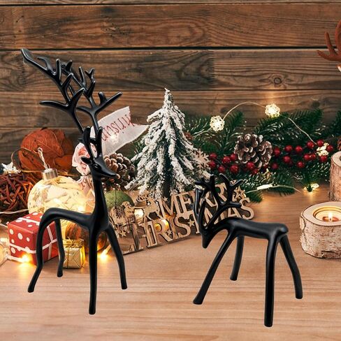 Set of 2 Black Reindeer Christmas Decor, Christmas Decorations, Metal Reindeer Statues, Black Metal C-hristmas R-eindeer Figurine, Ideal for Mantel Living Room Bedroom Office in Saudi Arabia