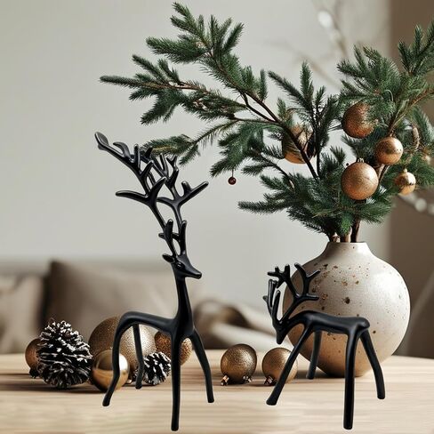 Set of 2 Black Reindeer Christmas Decor, Christmas Decorations, Metal Reindeer Statues, Black Metal C-hristmas R-eindeer Figurine, Ideal for Mantel Living Room Bedroom Office in Saudi Arabia
