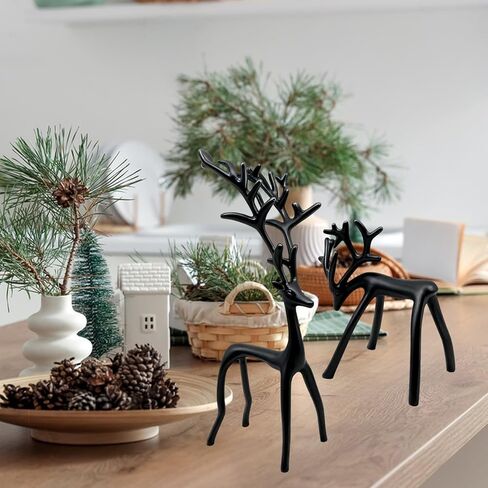 Set of 2 Black Reindeer Christmas Decor, Christmas Decorations, Metal Reindeer Statues, Black Metal C-hristmas R-eindeer Figurine, Ideal for Mantel Living Room Bedroom Office in Saudi Arabia
