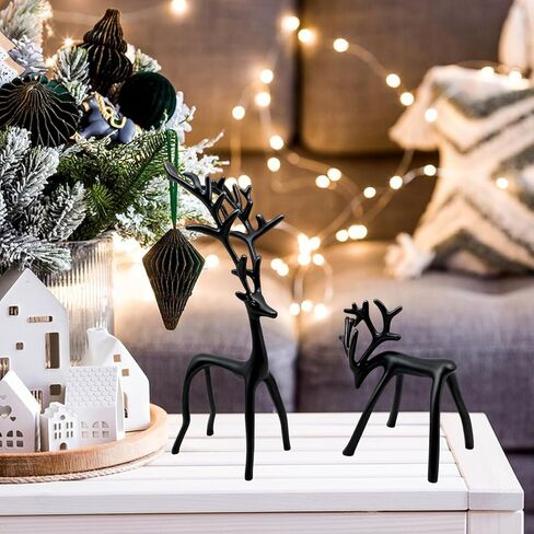 Set of 2 Black Reindeer Christmas Decor, Christmas Decorations, Metal Reindeer Statues, Black Metal C-hristmas R-eindeer Figurine, Ideal for Mantel Living Room Bedroom Office in Saudi Arabia
