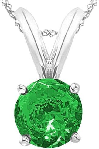 Houston Diamond District 1/2-5 Carat Round Emerald 4 Prong Pendant Necklace (AAA Quality) W/ 16" Gold Chain in Saudi Arabia