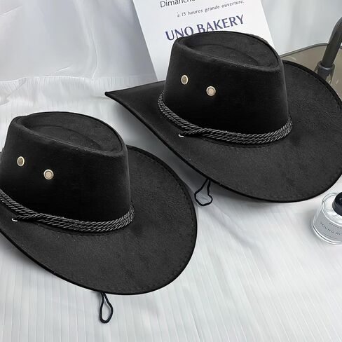 6 Pack Cowboy Hats with Bandana, Black, Cowgirl Hat with Adjustable Drawstring, Western Costume for Party and Stage in Kuwait