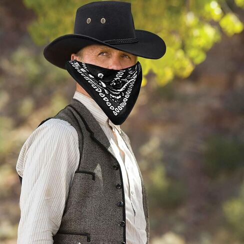 6 Pack Cowboy Hats with Bandana, Black, Cowgirl Hat with Adjustable Drawstring, Western Costume for Party and Stage in Kuwait